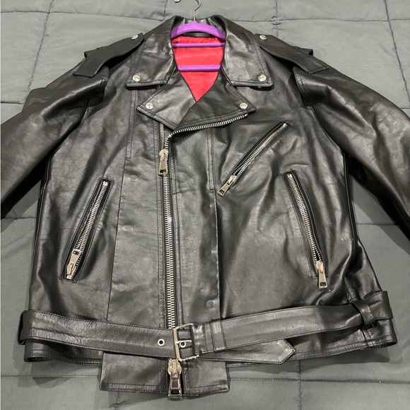 VALENTINO GARVANI LEATHER BLACK JACKET WITH RED INTERIOR